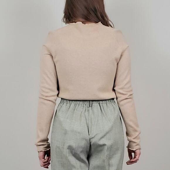 Vintage 90s Y2K Wool Angora Ruffle Cardigan Tan Small - Picture 3 of 10